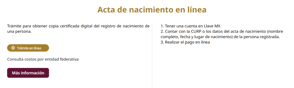 acta de nacimiento en linea